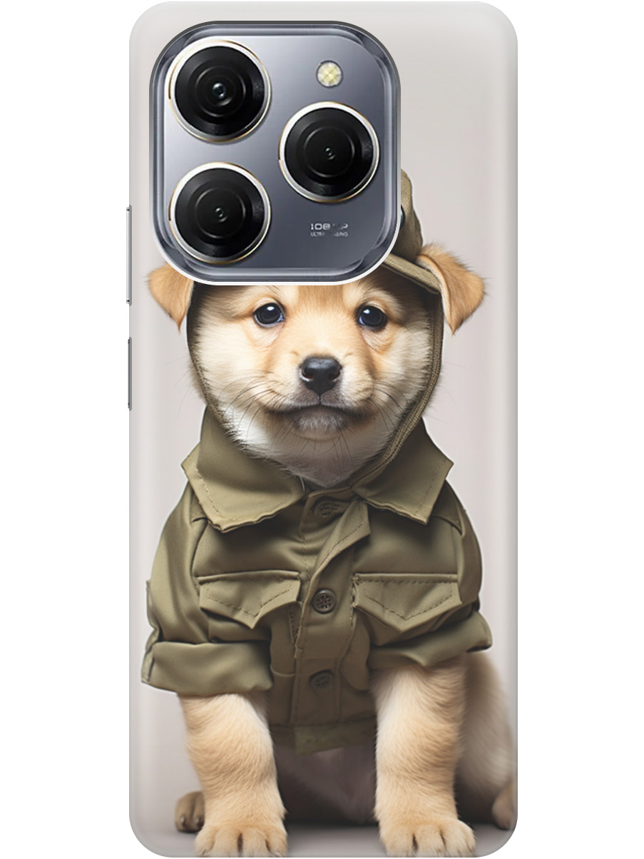 

Силиконовый чехол на Tecno Spark 20 Pro с рисунком "Щенок в форме", Серый;зеленый, 20011920