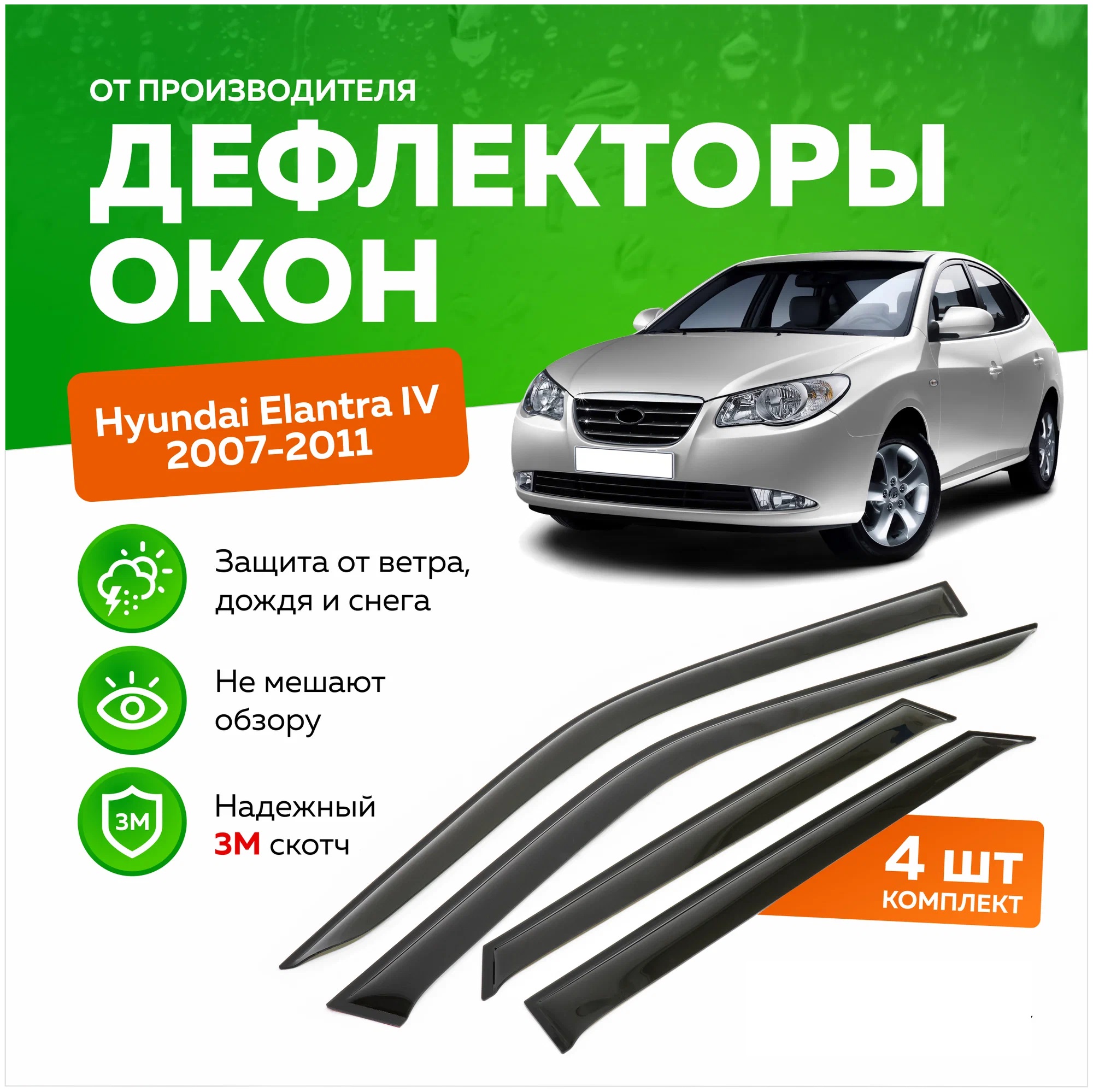 

Дефлектор двери (ветровики) на Hyundai Elantra IV (HD) , SD(седан), ANV_Elantra_HD