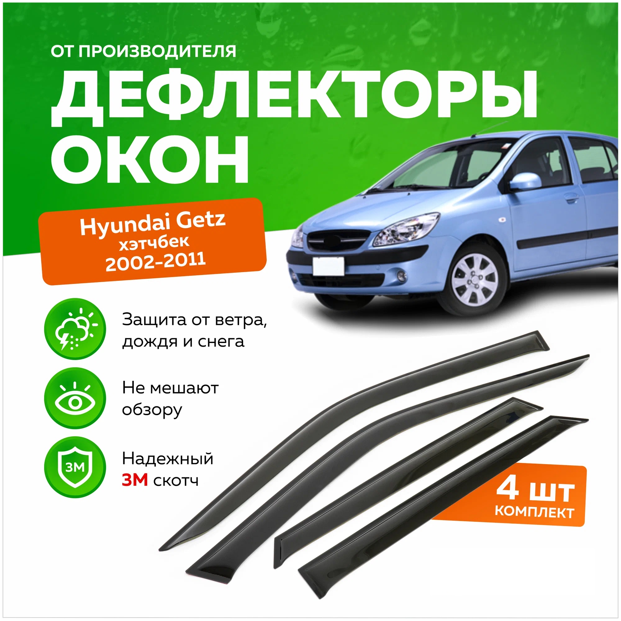 

Дефлектор двери (ветровики) на Hyundai Getz (2002-2011), HB(хэтчбэк : 5 дверей), ANV_Hyundai_getz