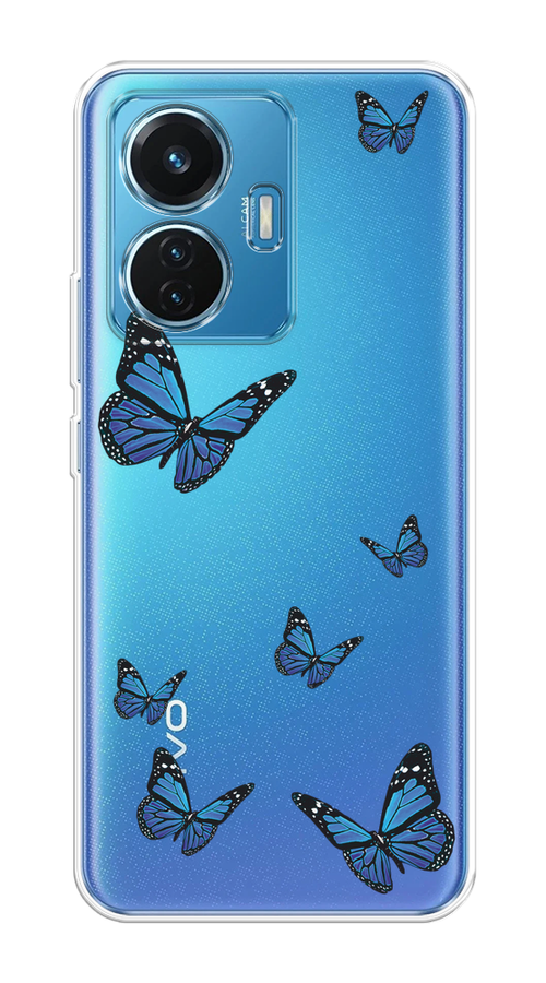 

Чехол на Vivo T1 "Blue butterflies", Синий;черный, 267150-1