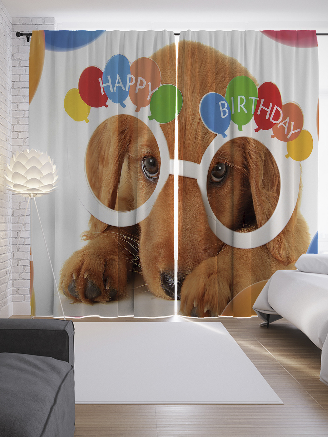 

Шторы JoyArty с фотопечатью "Волосатый поздравляющий" из сатена, 290х265 см, Волосатый поздравляющий