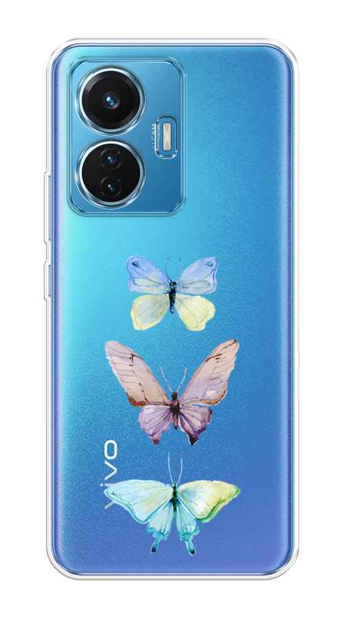 

Чехол на Vivo T1 "Акварельные бабочки", Бирюзовый;розовый, 267150-1