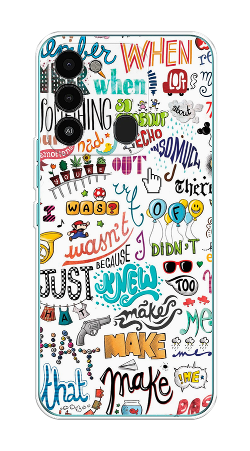 

Чехол на Tecno Spark Go 2022/8С/9 "Много надписей", Белый;серый;голубой, 301250-1