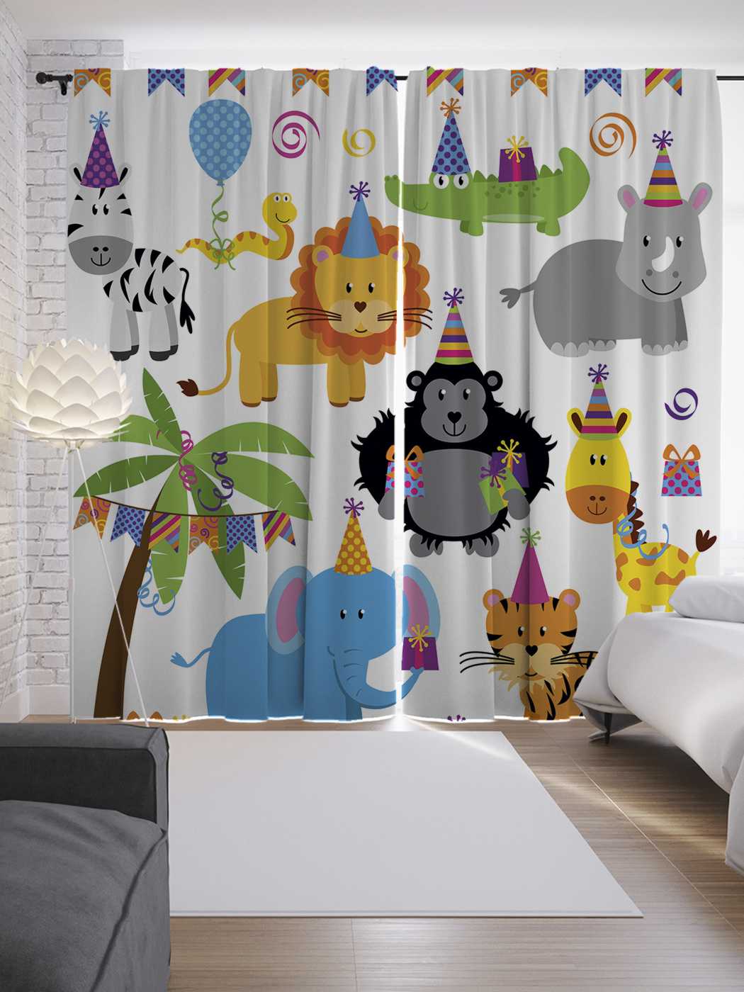 фото Шторы joyarty с фотопечатью "праздничные животные" из сатена, 290х265 см