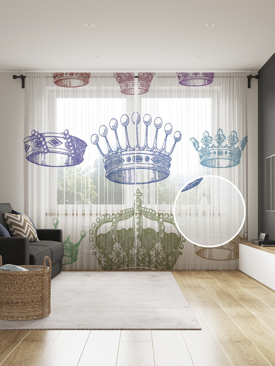 

Фототюль JoyArty "Короны", 145x265см (2 полотна со шторной лентой + 50 крючков), Короны