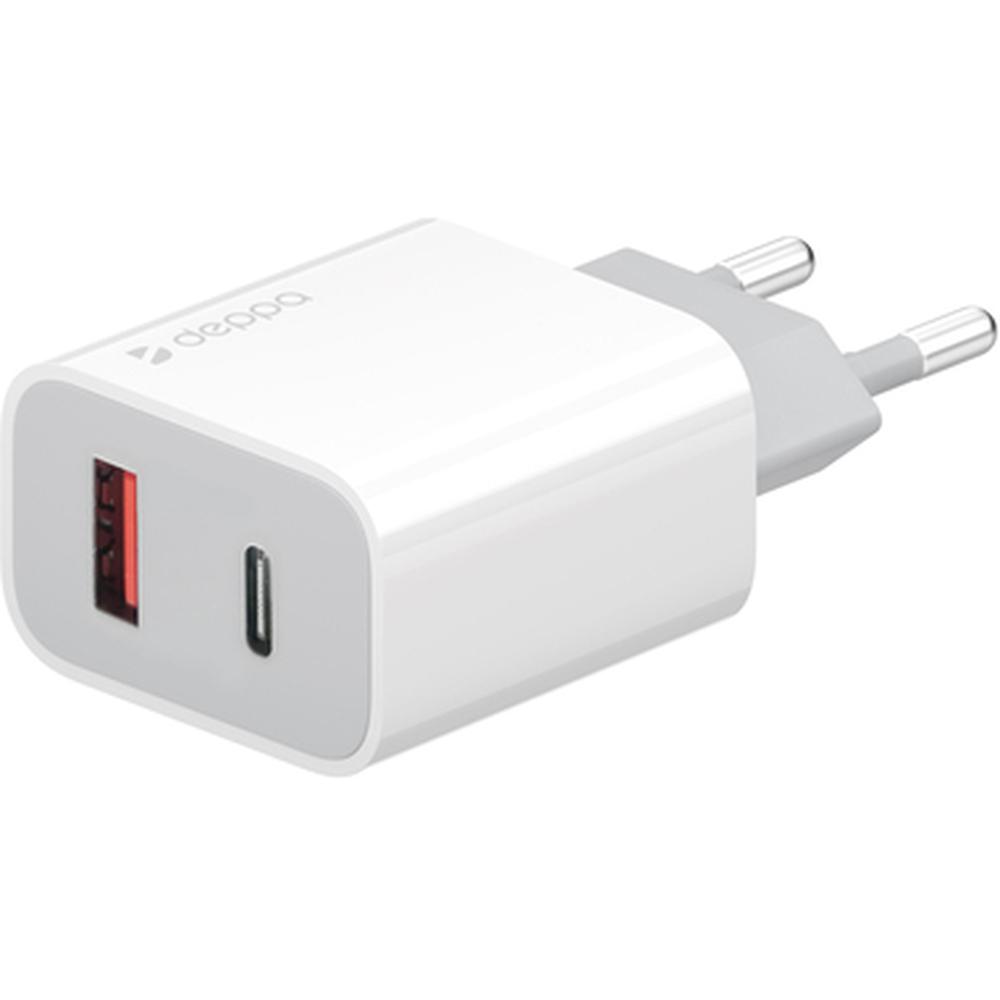 фото Сетевое зарядное устройство deppa power delivery qc 3.0 30вт usb a + type-c белое (11420)