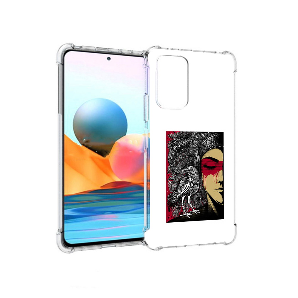 Чехол MyPads Tocco для Xiaomi Redmi Note 10 Pro девушка с вороном в абстракции