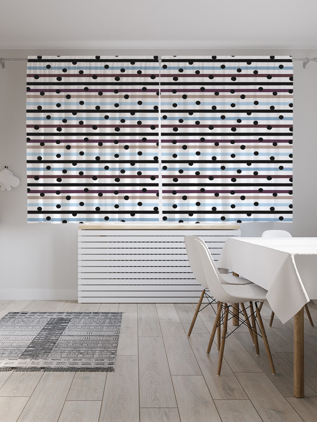 

Классические шторы JoyArty "Горох на цветных полосках", Oxford DeLux, 2 полотна 145x180 см, Горох на цветных полосках