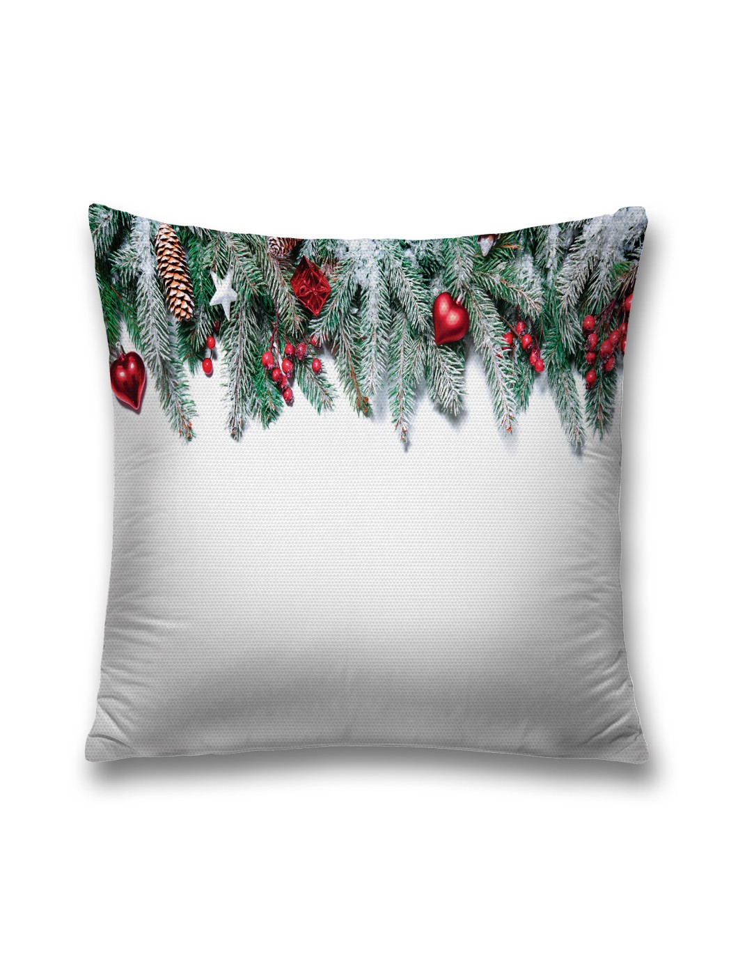 

Наволочка декоративная JoyArty "Еловая ветка с игрушками" на молнии, 45x45 см, Белый