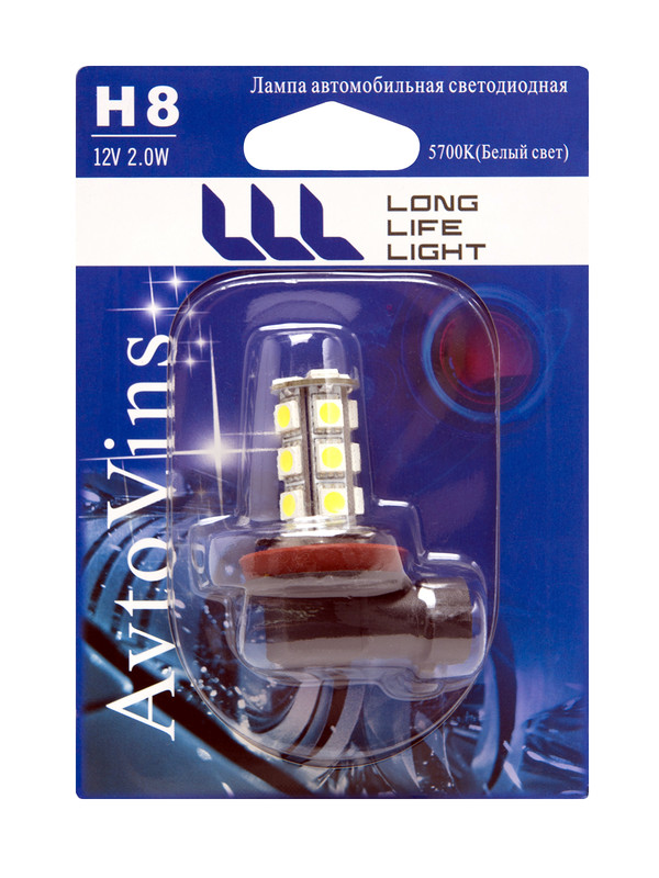 фото Лампа светодиодная lll h8 dc12v-2w 18pcs 5700к, 1 шт 66/ габаритные огни автолампы long life light