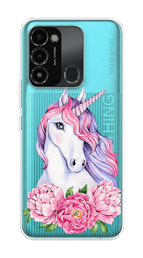 

Чехол на Tecno Spark Go 2022/8С/9 "Единорог с пионами", Розовый;белый;зеленый, 301250-1