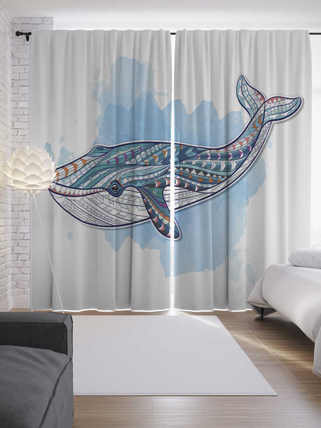 фото Шторы joyarty с фотопечатью "кит акварель" из сатена, 290х265 см