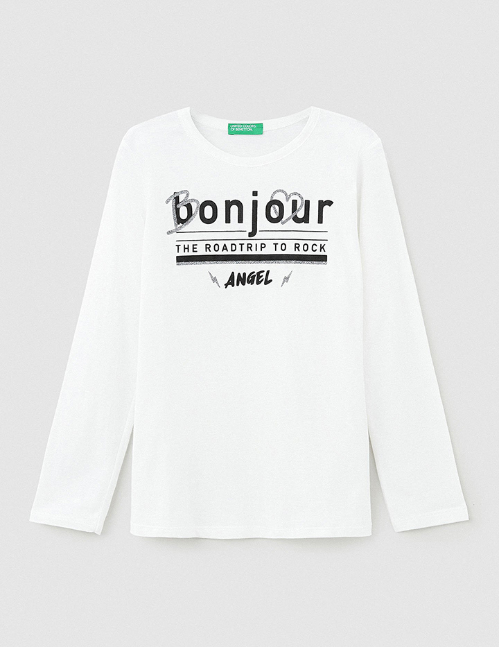 

Футболка для девочек Benetton цв. белый р.110, 21A_3I1XC15BD