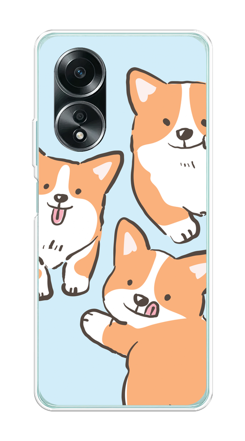

Чехол на Oppo A58 4G "Милые корги", Бежевый;голубой;коричневый, 2514950-1