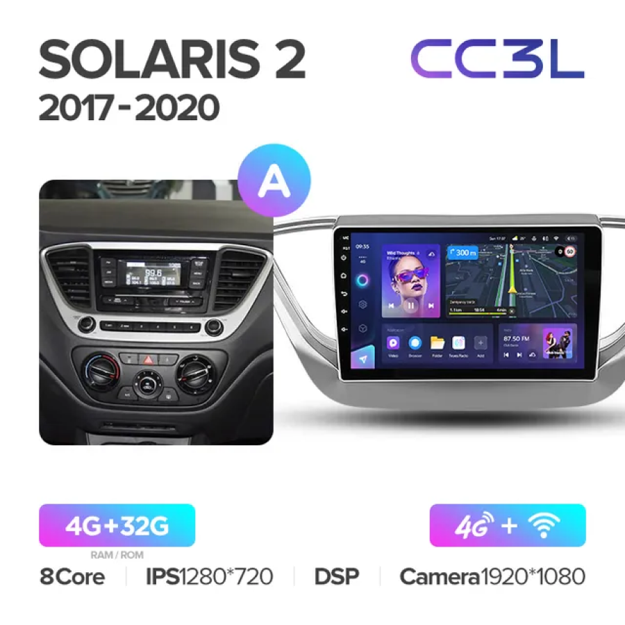 

Магнитола Teyes CC3L для Hyundai Solaris 2017 - 2020 4+32Gb, CC3L