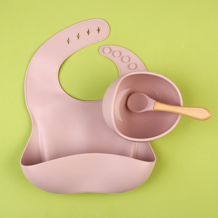 Mum&Baby Набор для кормления: нагрудник, миска на присоске, ложка, цвет розовый