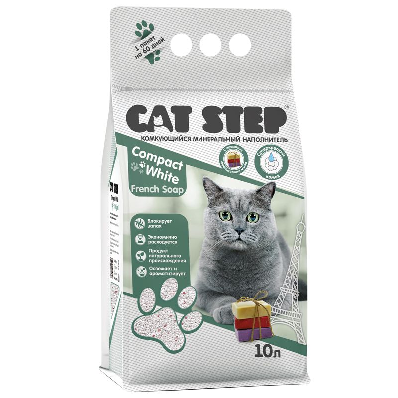 

Комкующийся наполнитель Cat Step Compact White French Soap, минеральный, 10 л, Compact