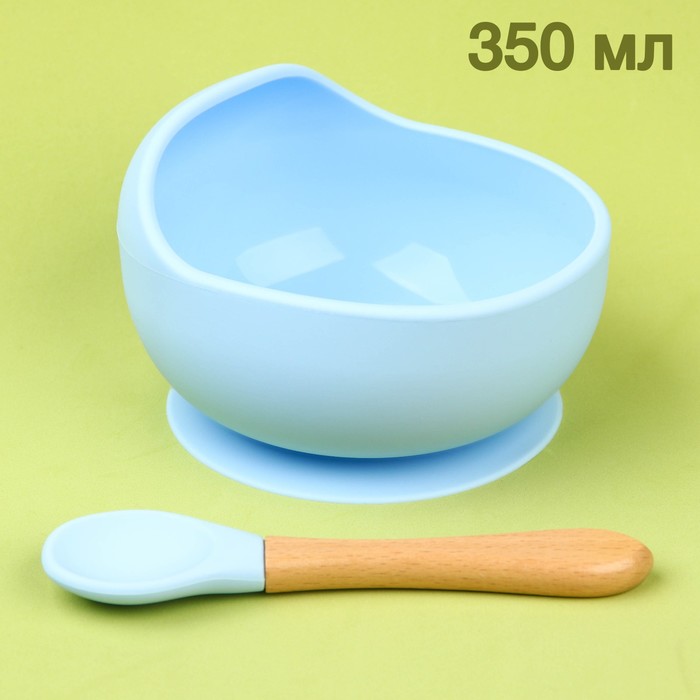 Mum&Baby Набор для кормления: миска на присоске, ложка, цвет голубой