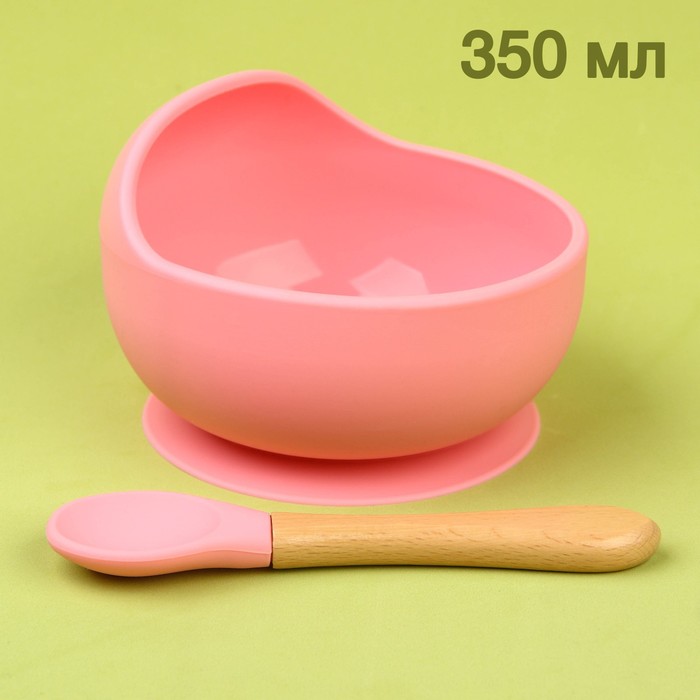 Mum&Baby Набор для кормления: миска на присоске, ложка, цвет розовый
