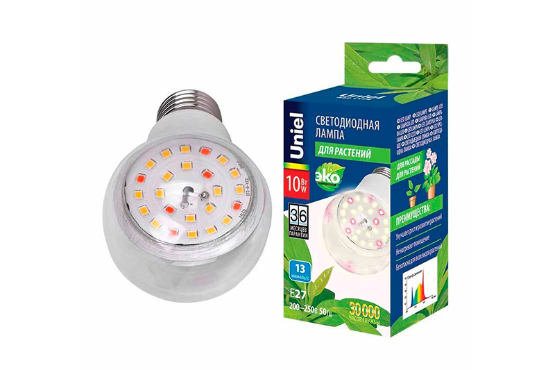 Лампа светодиодная для растений Uniel LED-A60-10W/SPFB/E27/CL PLP30WH