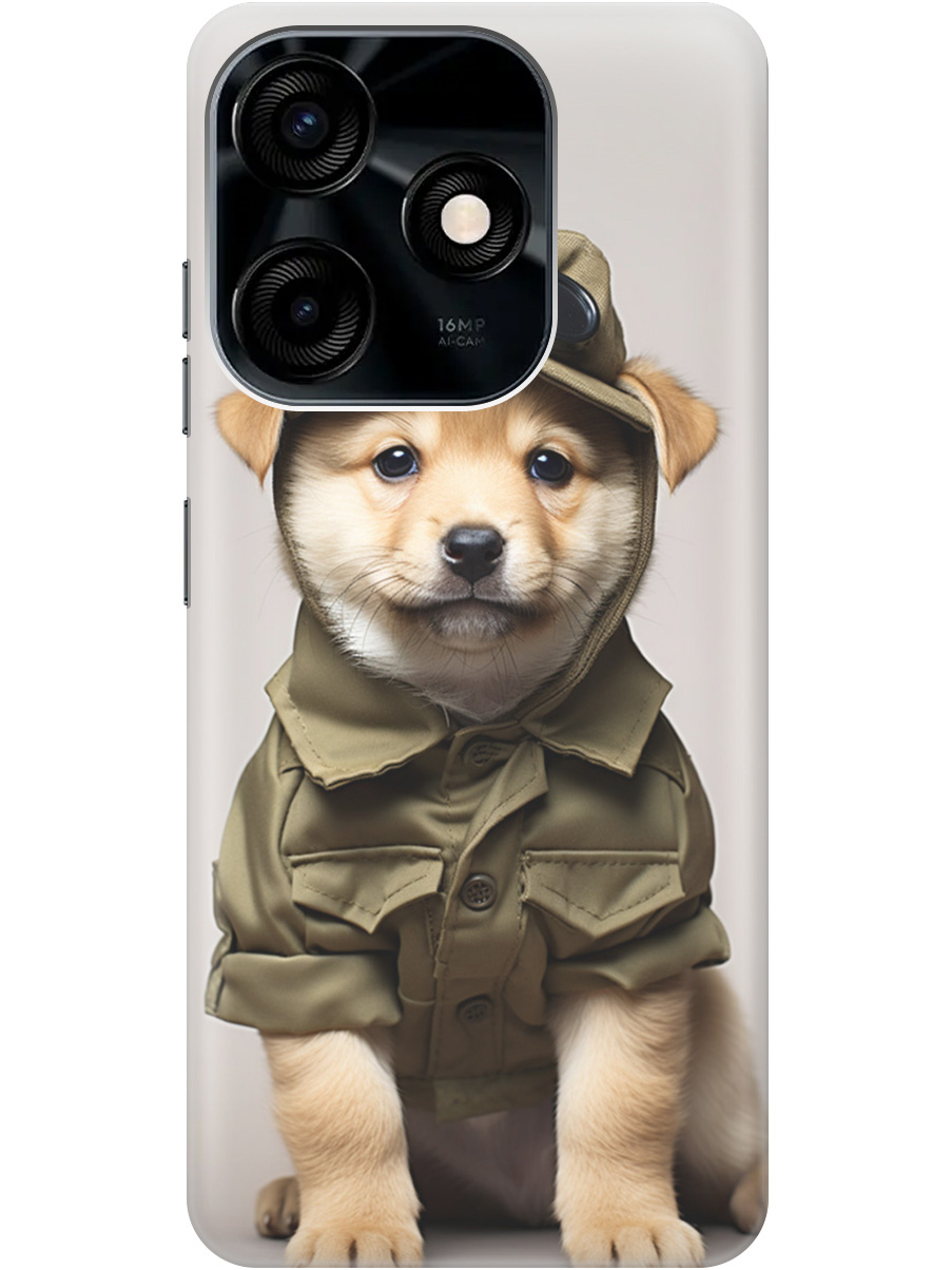 

Силиконовый чехол на Tecno Spark 10 / 10C с рисунком "Щенок в форме", Серый;зеленый, 20000765
