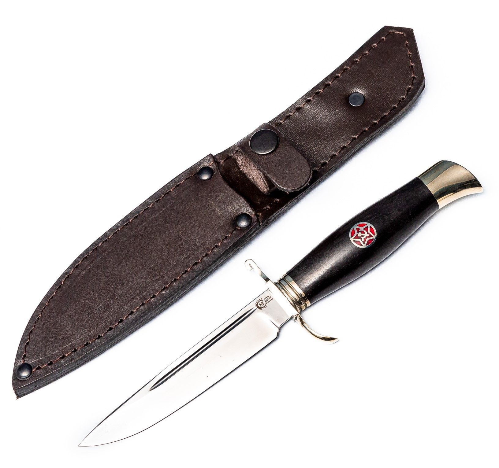 Нож Финка НКВД Мастерская Семина - кованая сталь Х12МФ, литье мельхиор, черный граб