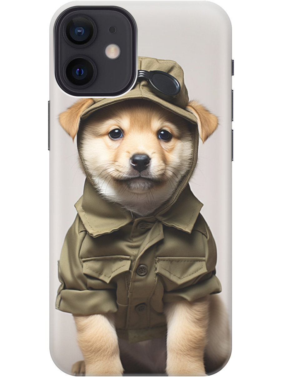 

Силиконовый чехол на Apple iPhone 12 Mini с рисунком "Щенок в форме", Серый;зеленый, 20000701