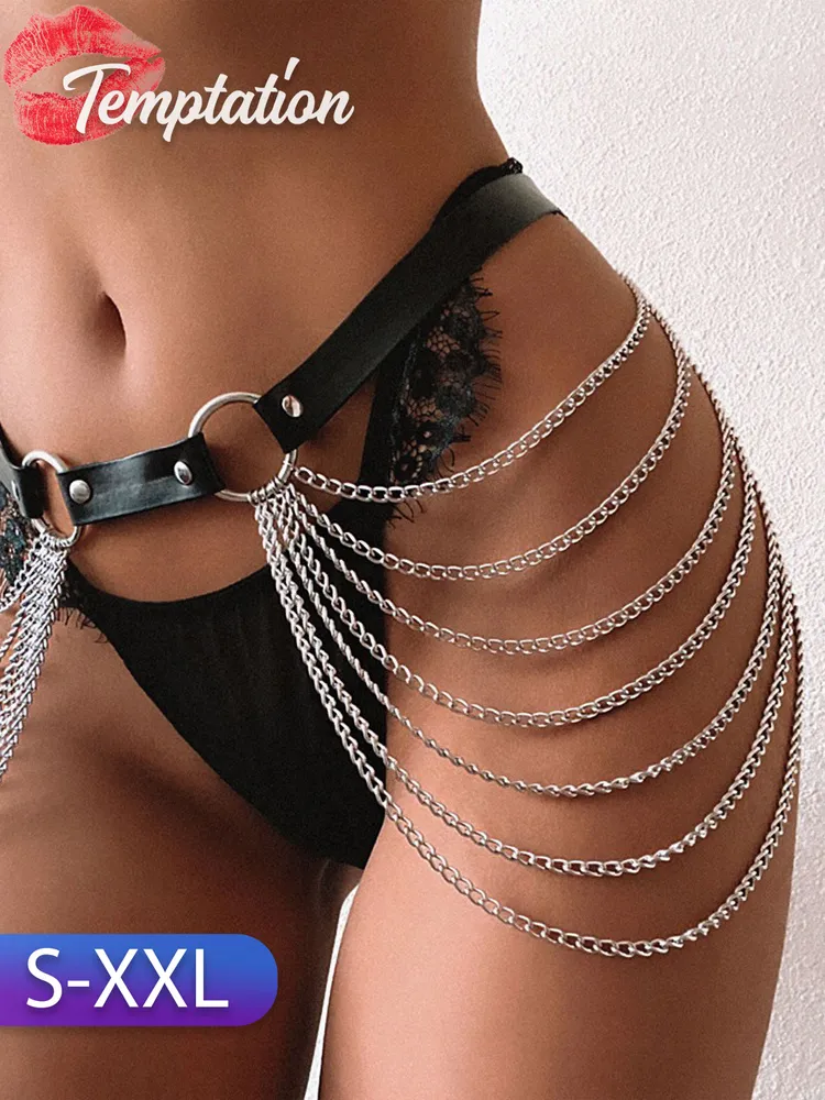 

Портупея Temptation на талию, с цепями, р-р L-XL, Серебристый;черный, на талию