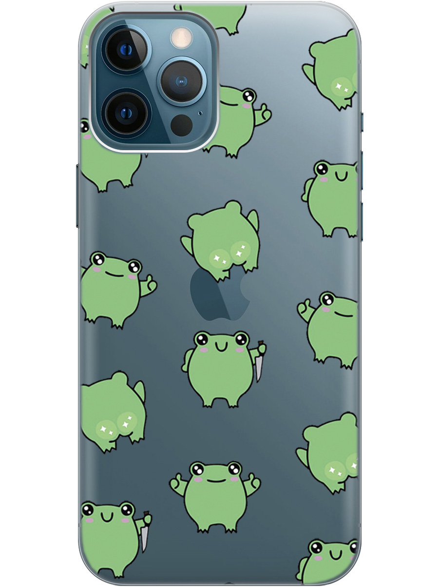 

Силиконовый чехол на Apple iPhone 12 Pro Max с рисунком "Лягушка с ножиком" прозрачный, Прозрачный;зеленый, 20000398