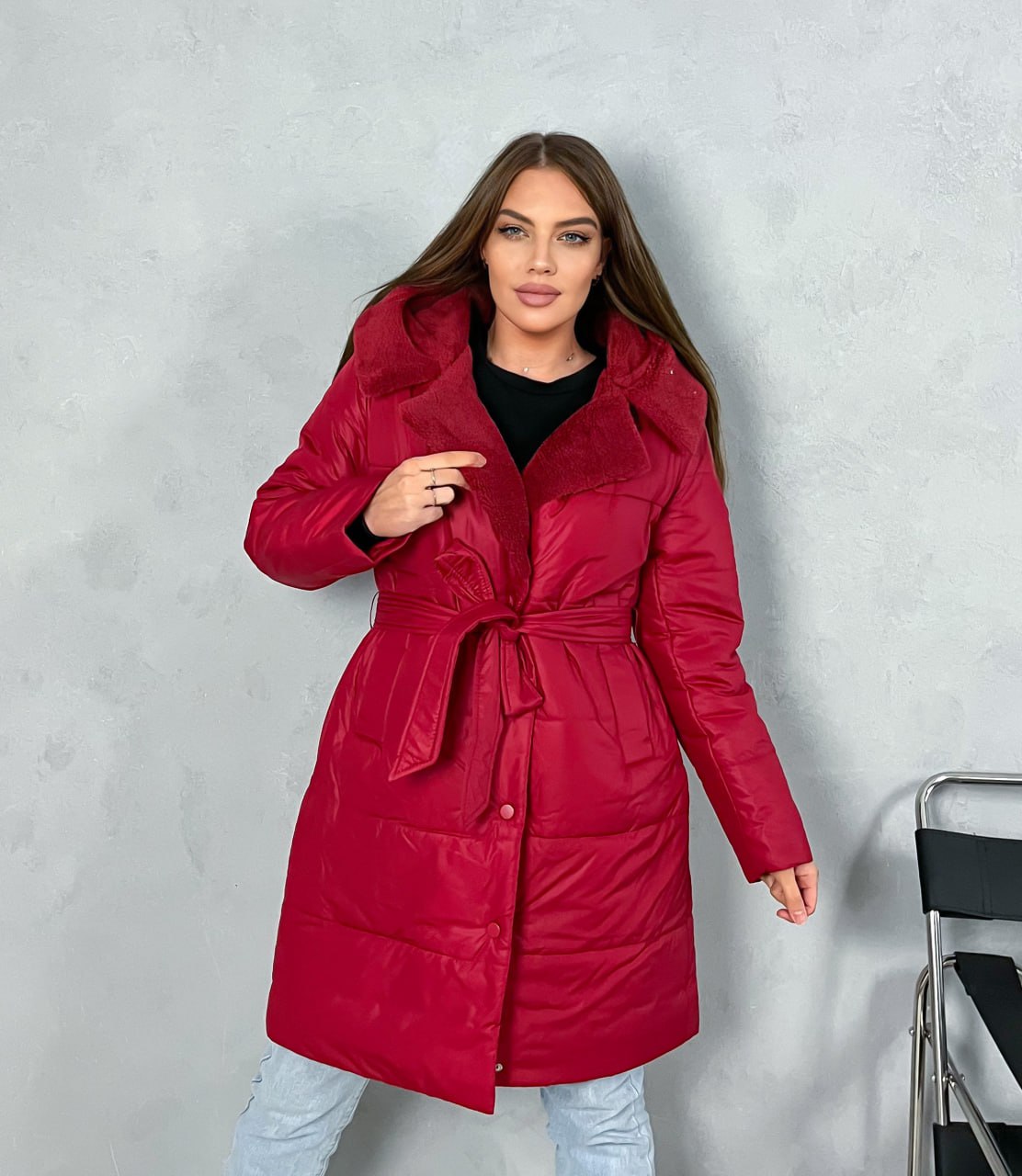 Пальто женское NoBrand 301 красное 54 RU