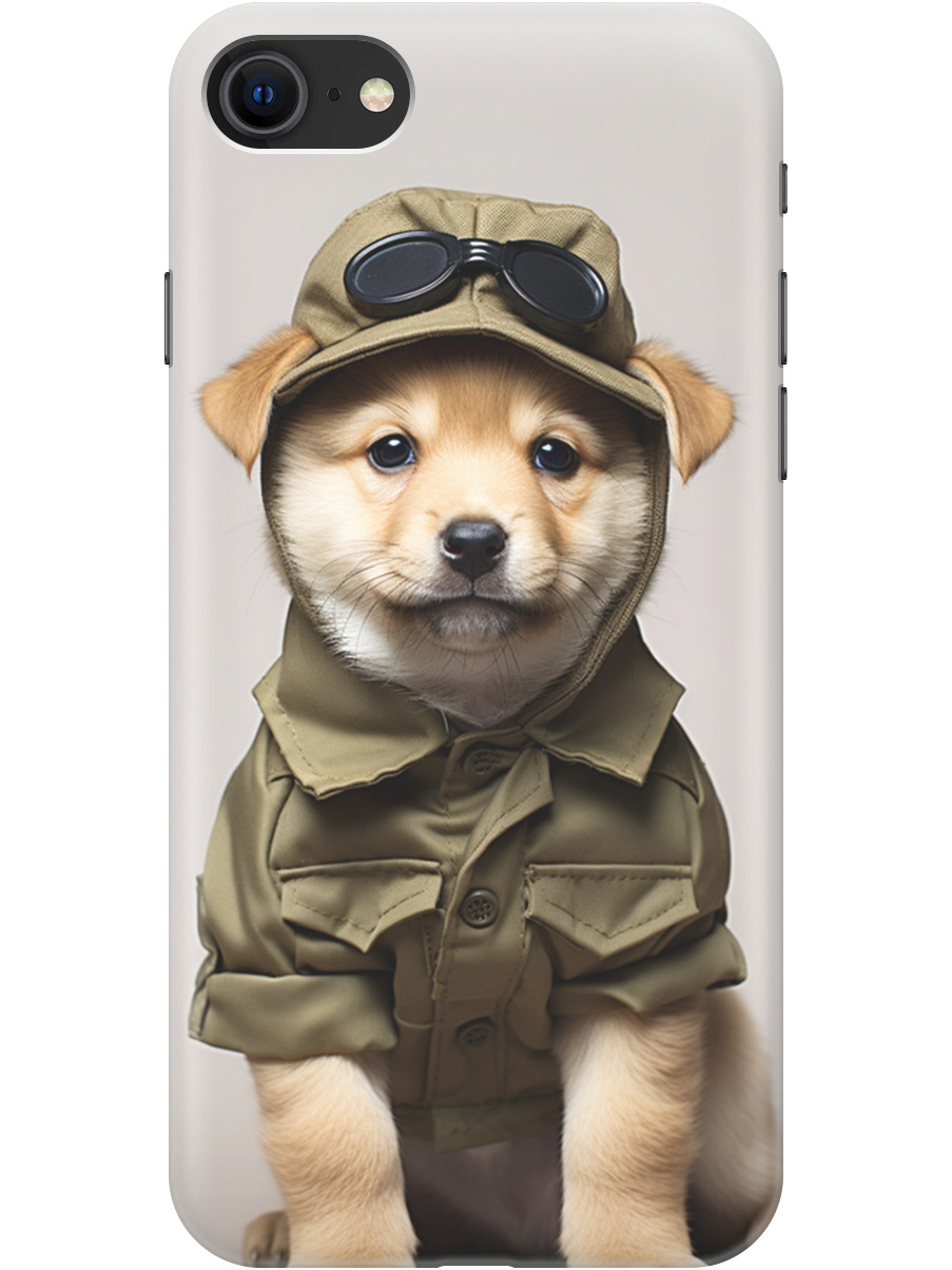 

Силиконовый чехол на Apple iPhone SE (2022) / SE (2020) / 8 / 7 с рисунком "Щенок в форме", Серый;зеленый, 20001013
