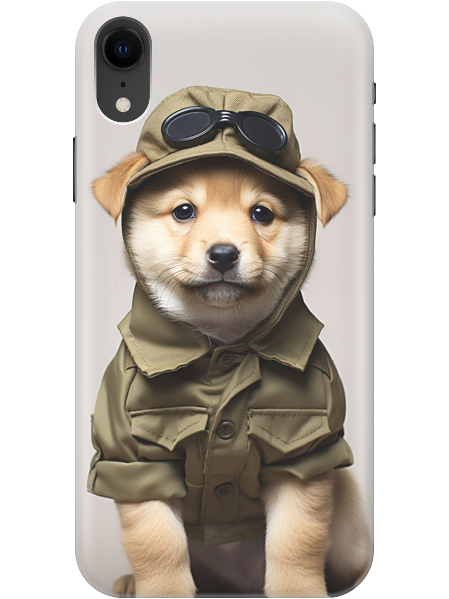 

Силиконовый чехол на Apple iPhone XR с рисунком "Щенок в форме", Серый;зеленый, 20000548