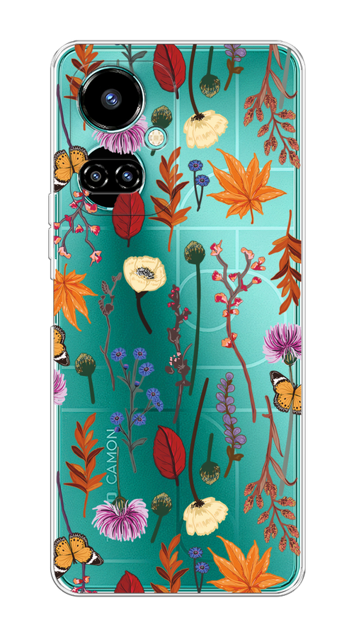

Чехол на Tecno Camon 19/19 Pro 4G "Orange Purple flowers", Оранжевый;красный;розовый;желтый;прозрачный, 301650-1