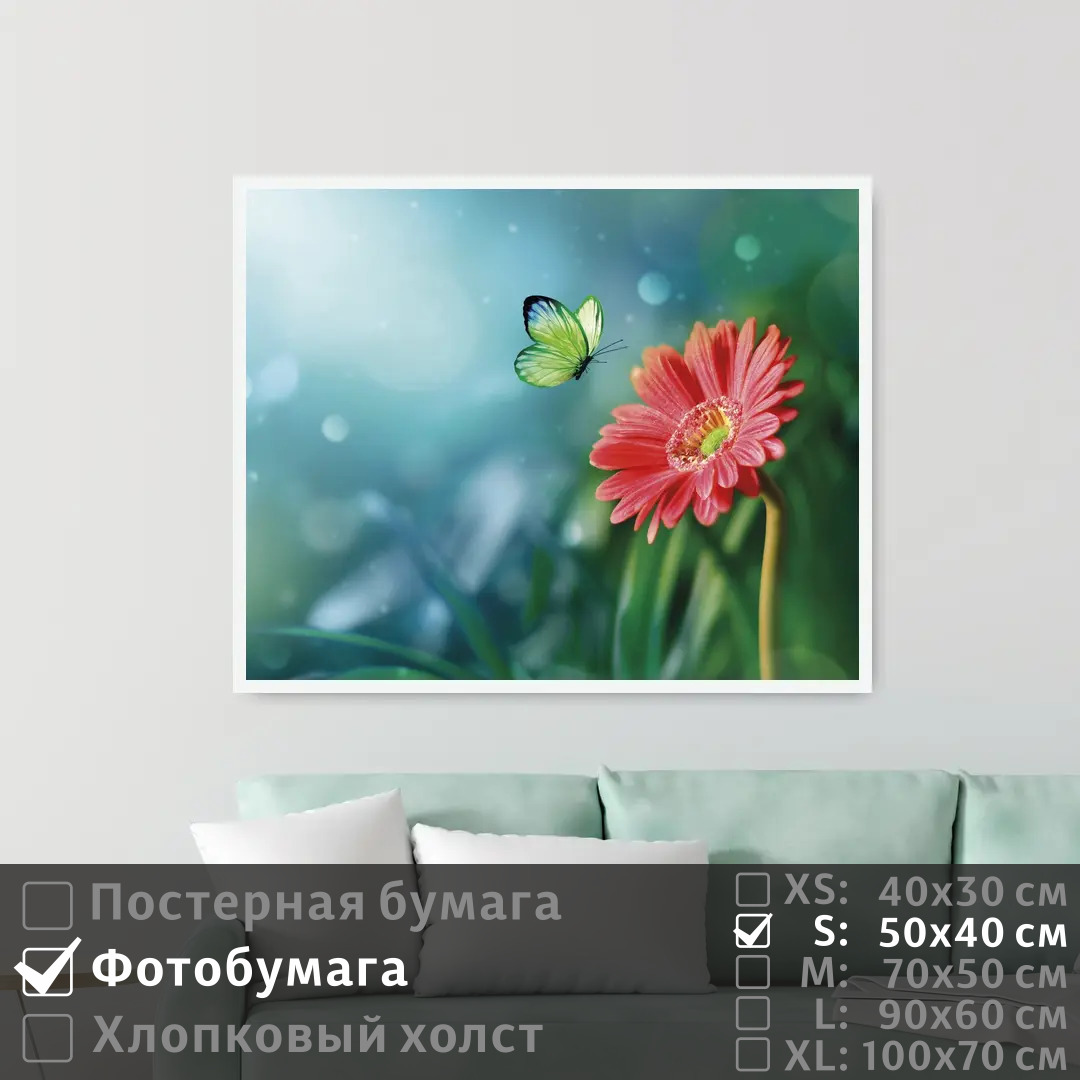 

Постер на фотобумаге ПолиЦентр Бабочка порхает над цветком 50х40 см, БабочкаПорхаетНадЦветком