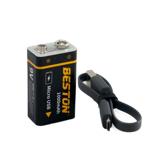 фото Аккумулятор крона beston 9vm-10cv 1000mah, li-ion c usb кабелем для зарядки