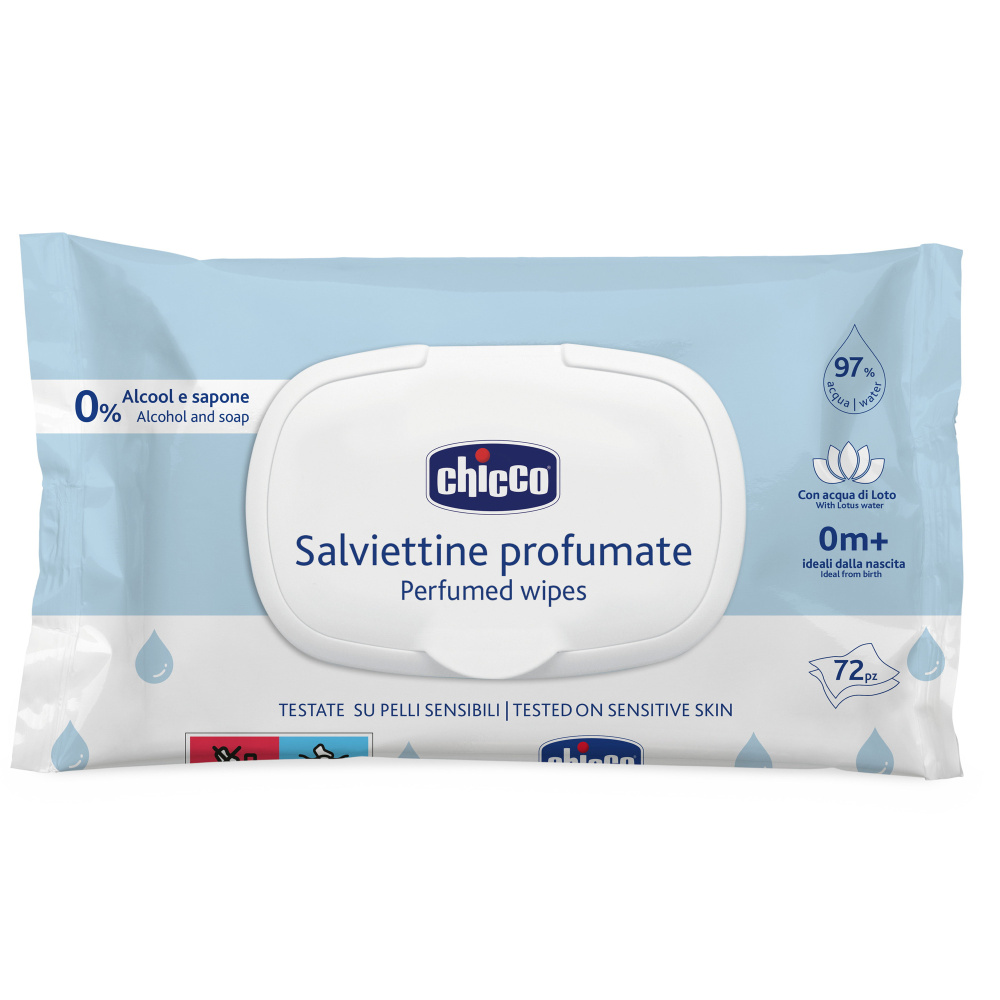

Влажные салфетки детские Chicco с клапаном, с экстрактом лотоса, 72 шт, 0+