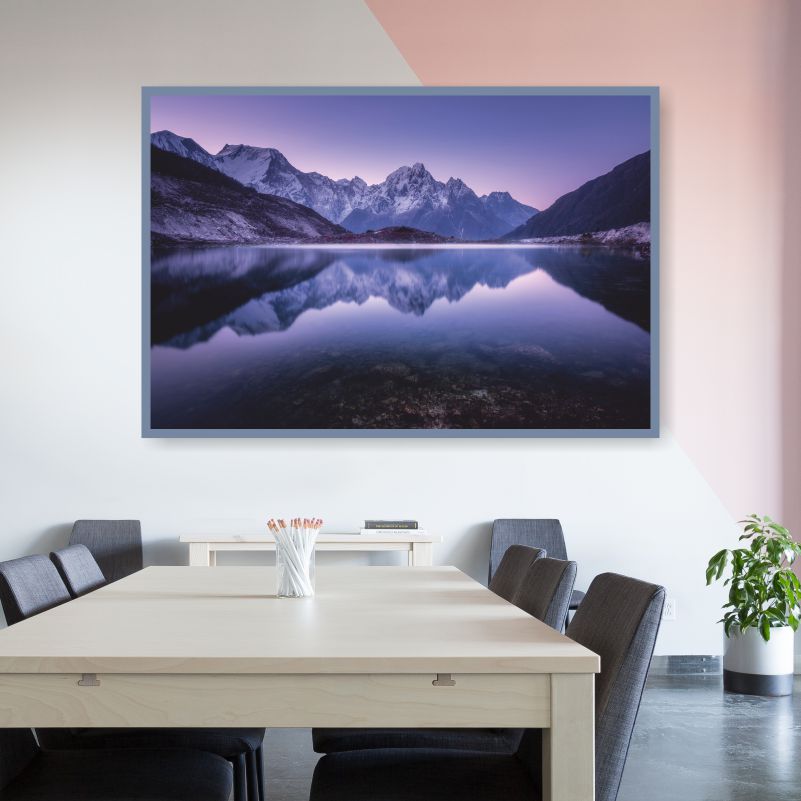 Постер размером 40х30 см с изображением горного озера и рассвета для размещения в ПолиЦентре