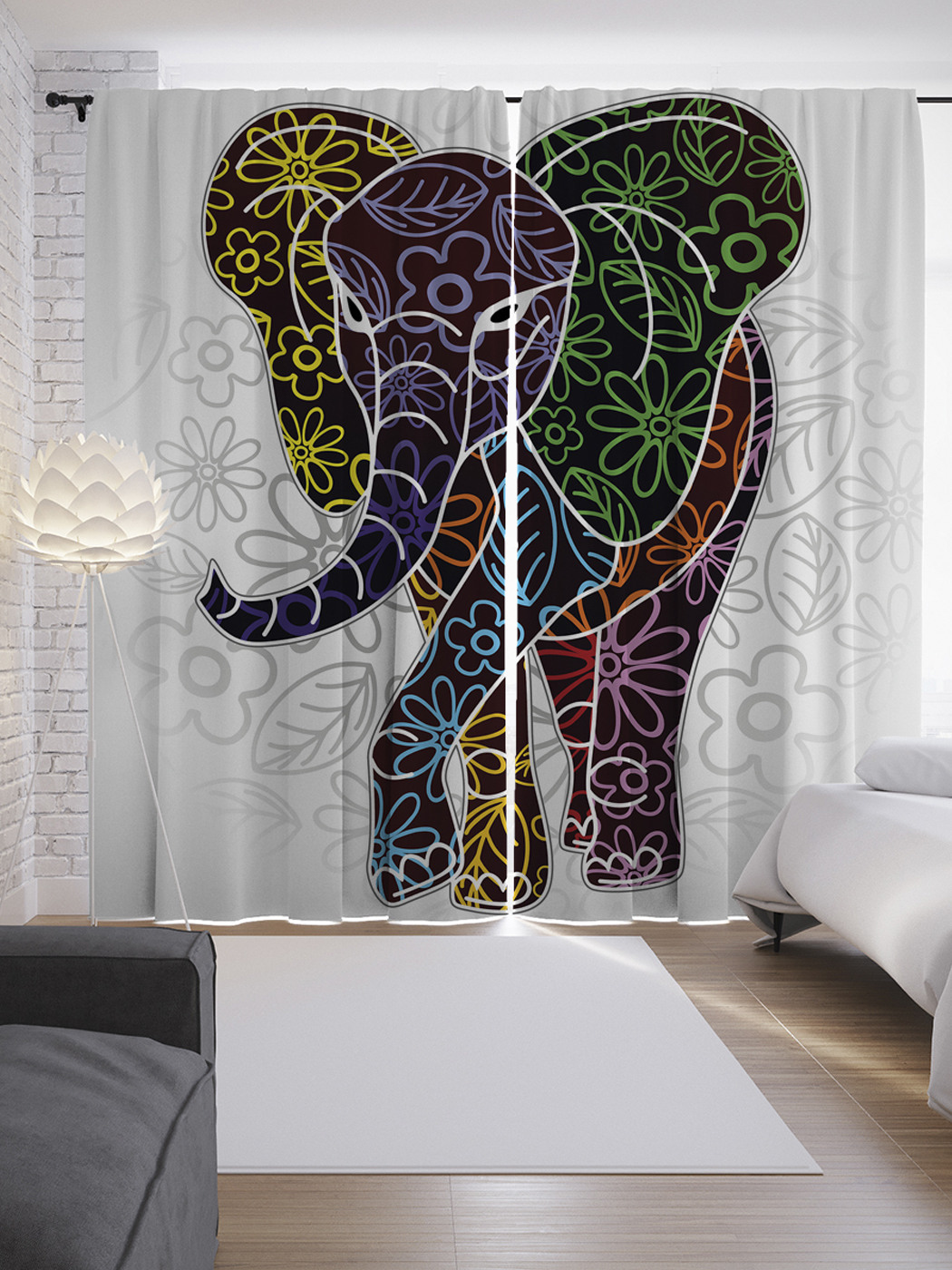 

Шторы JoyArty с фотопечатью "Цветы на слоне" из сатена, 290х265 см, Цветы на слоне