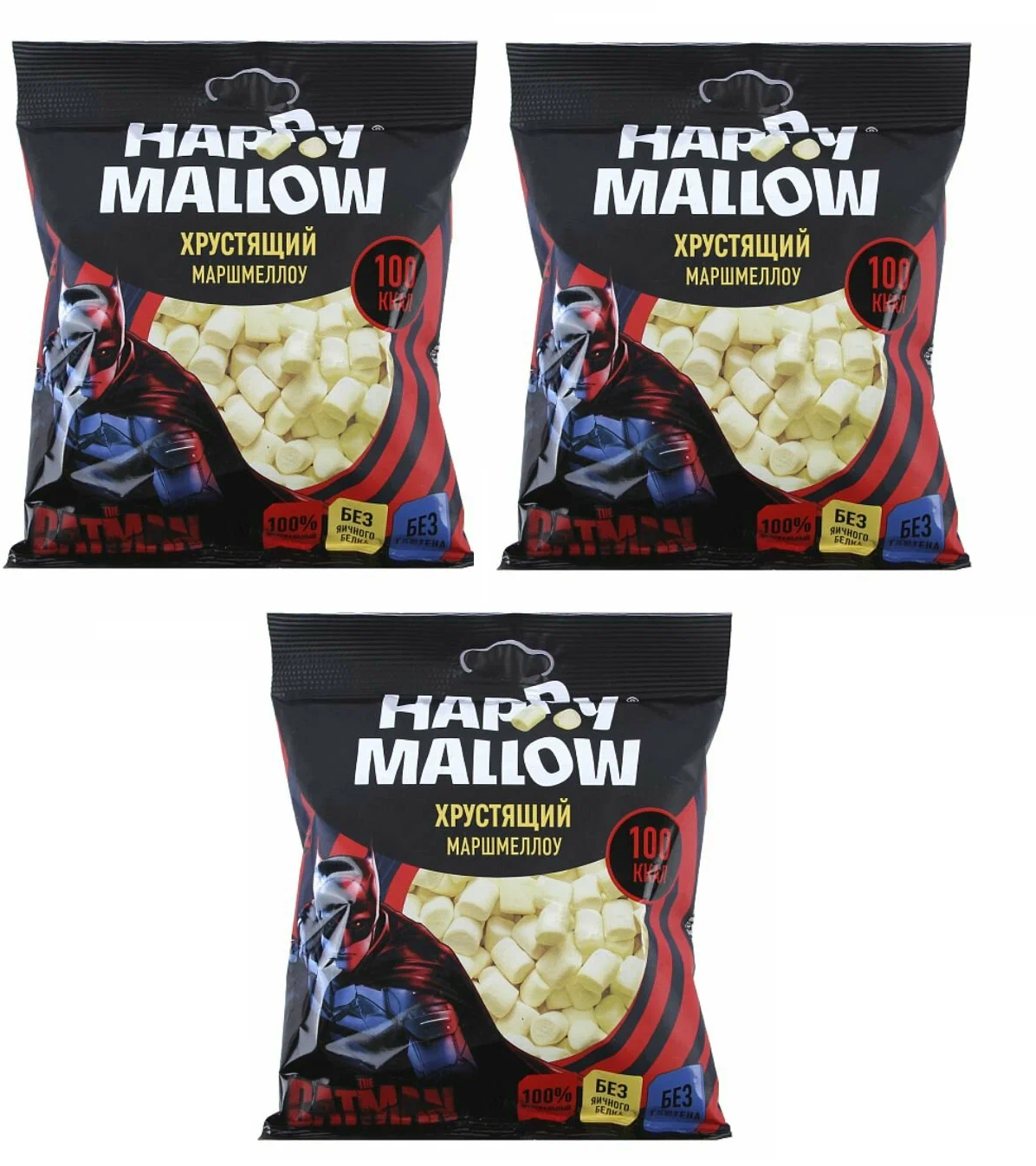 Зефир Happy Mallow Воздушный Batman crispy marshmallow, 30 г, 3 шт