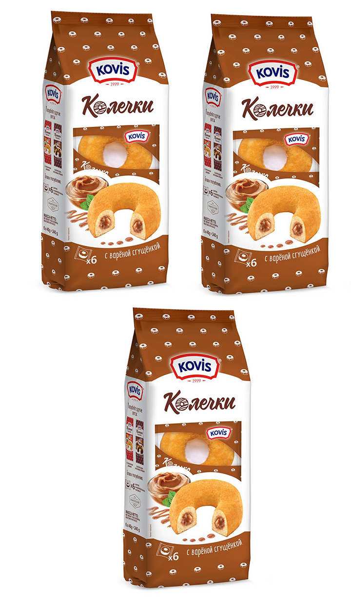 

Колечки Kovis сдобные со сгущенкой, 240 г, 3 шт
