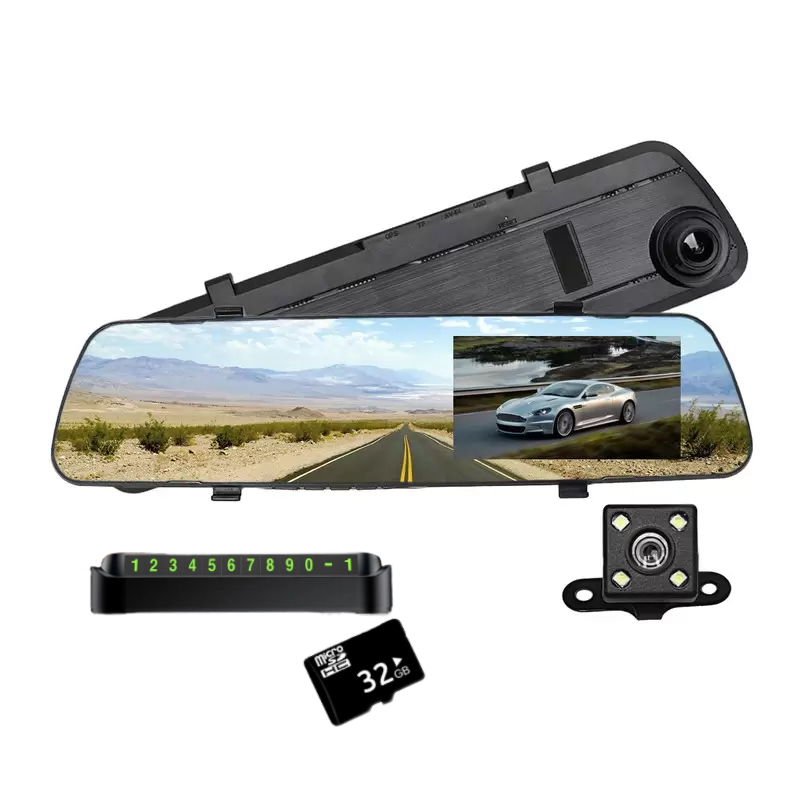 Автомобильный видеорегистратор зеркало Auto.mir с ЖК экраном, 2 камерами и флэш-картой