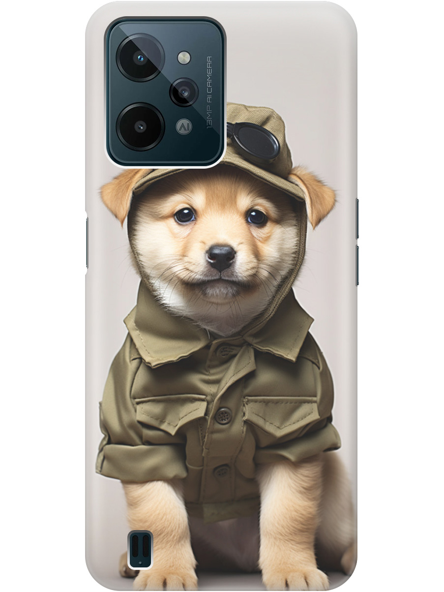 

Силиконовый чехол на realme C31 с рисунком "Щенок в форме", Серый;зеленый, 20000578
