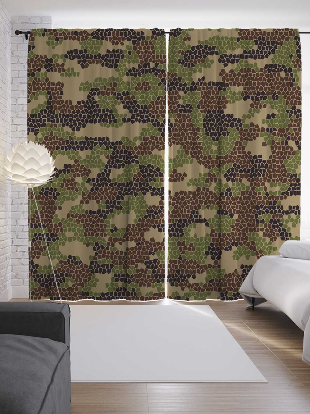фото Шторы joyarty с фотопечатью "камуфляжная мозаика" из сатена, 290х265 см