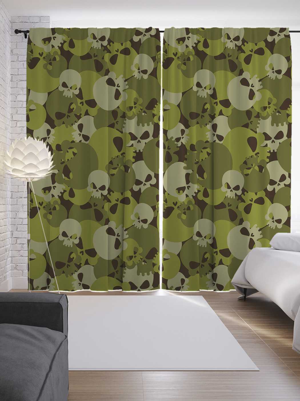 фото Шторы joyarty с фотопечатью "камуфляжные черепа" из сатена, 290х265 см