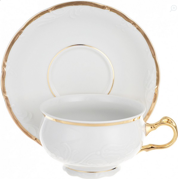 Чашка Thun Белоснежный тюльпан золотые держатели с блюдцем 170 мл