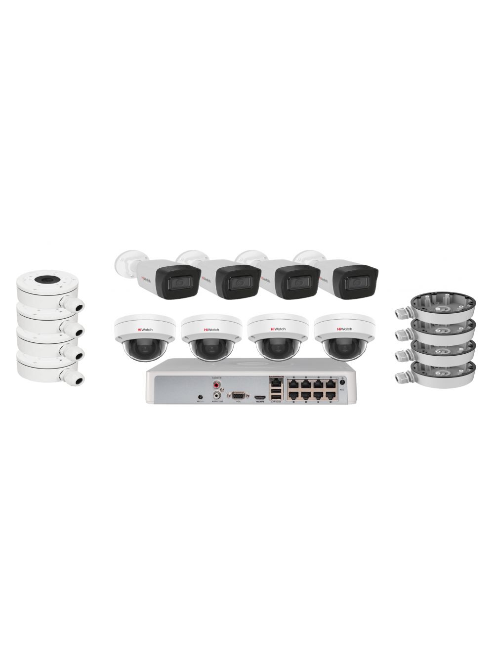 Комплект из 4-х купольных и 4-х цилиндрических IP камер HiWatch (2Mpx/2.8mm) с PoE комплект картриджей гейзер 50102 для смарт макс