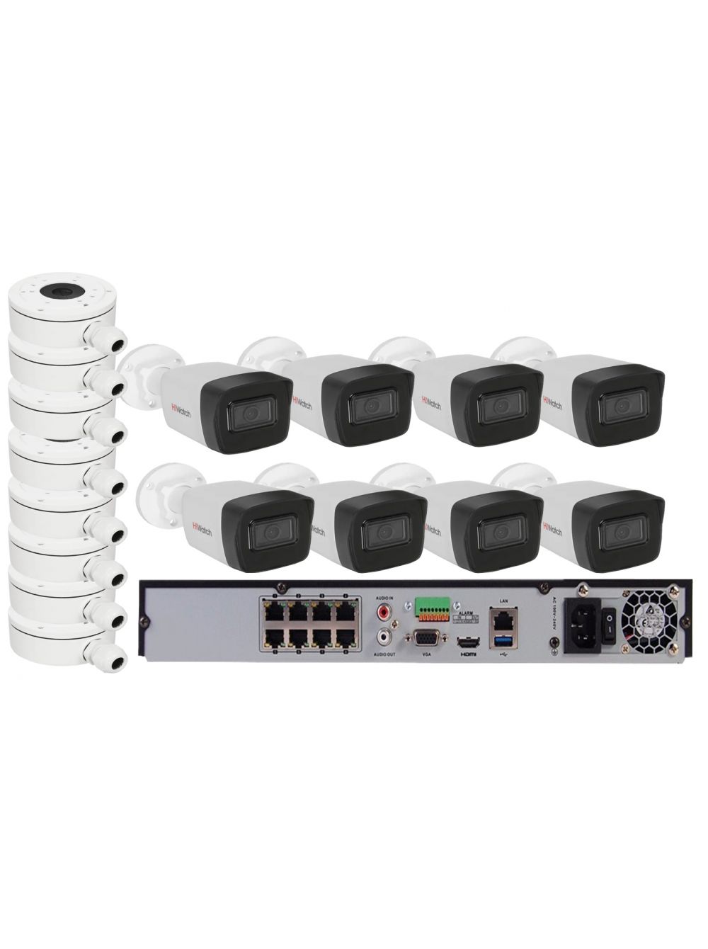 Комплект из 8-ми цилиндрических IP камер HiWatch (4Mpx/2.8mm) с PoE светодиодная сеть 2 x 2 м белая 24в 256 led провод пвх ip54