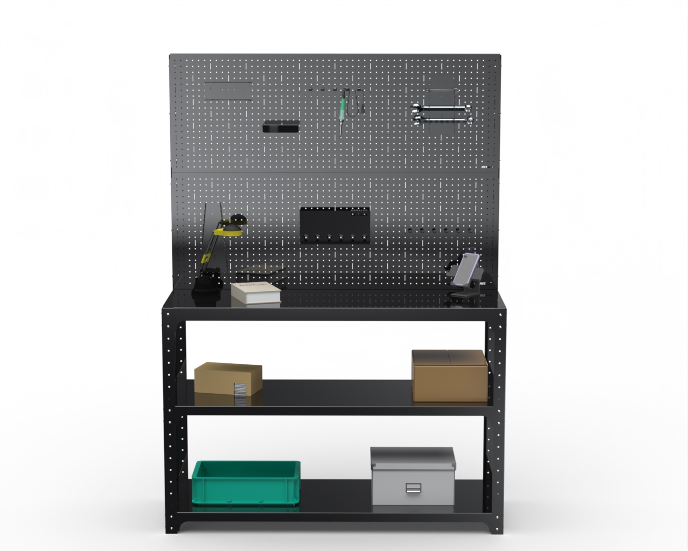 

Стол-верстак Metalex 205622 KIT 950х1100х500, две полки + 2 перфопанель, черный