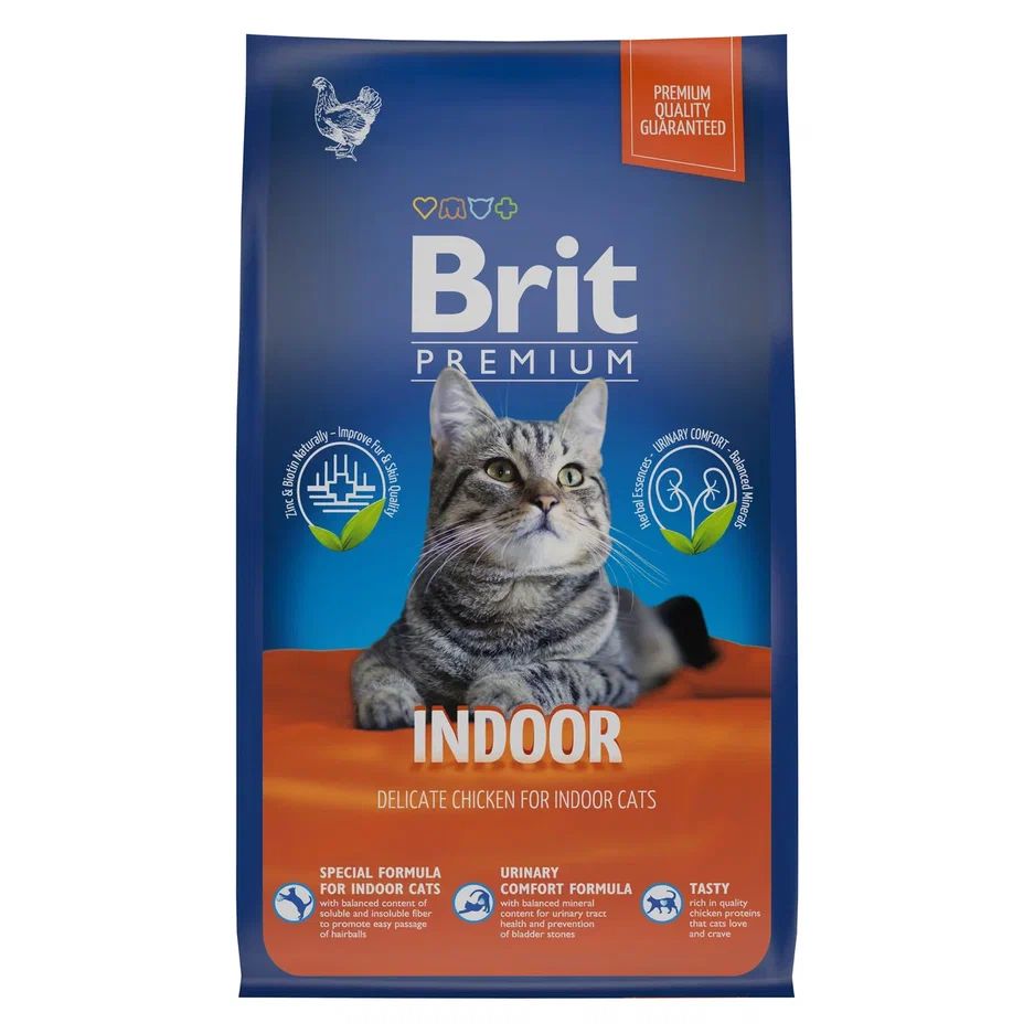 

Сухой корм для кошек Brit Premium Cat Indoor с курицей, 0,8 кг, 1