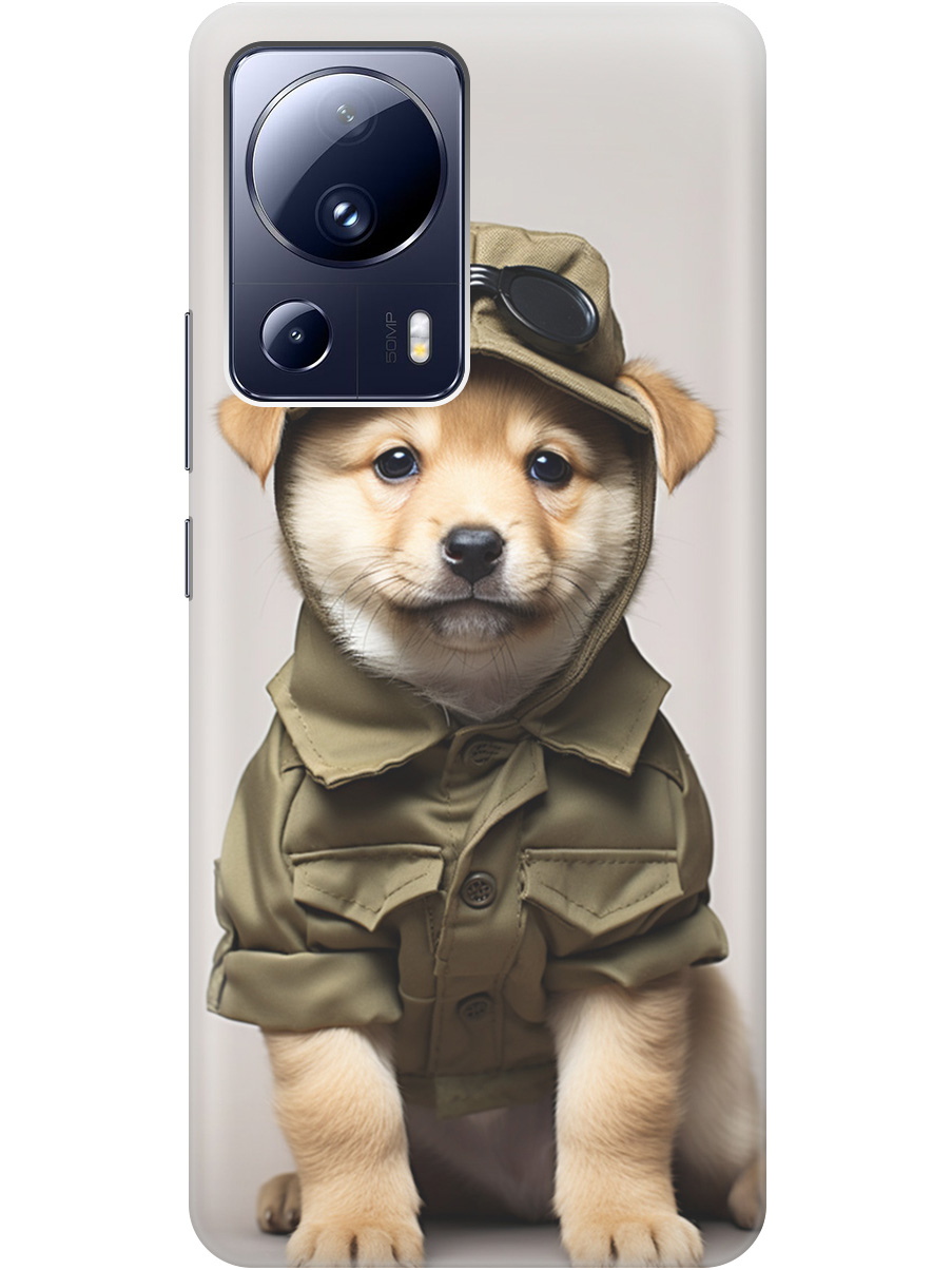 

Силиконовый чехол на Xiaomi 13 Lite с рисунком "Щенок в форме", Серый;зеленый, 20000460